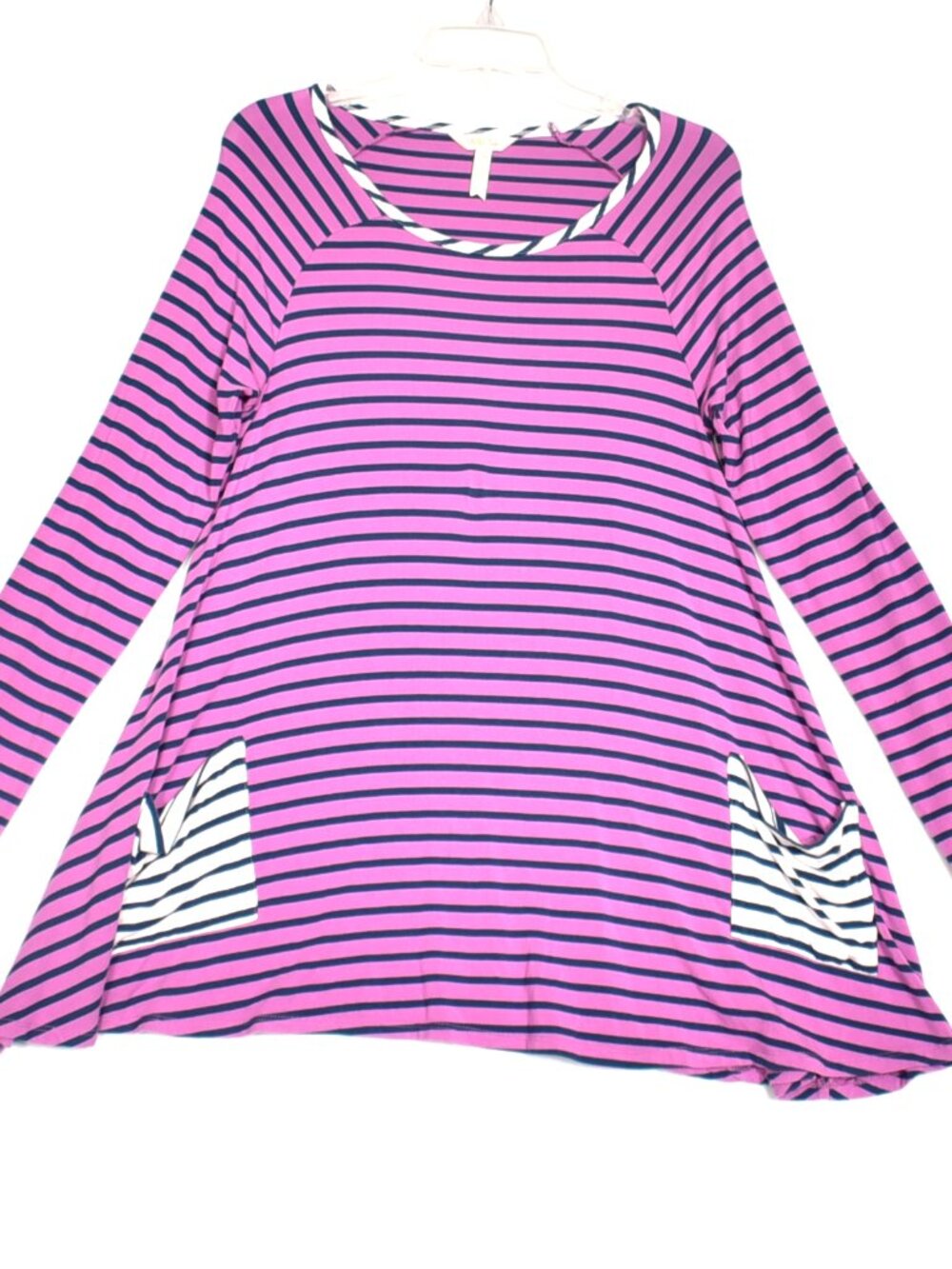 Matilda Jane Size Small Purple Navy Blue Striped Long Sleeve Shirt Tunic Pockets